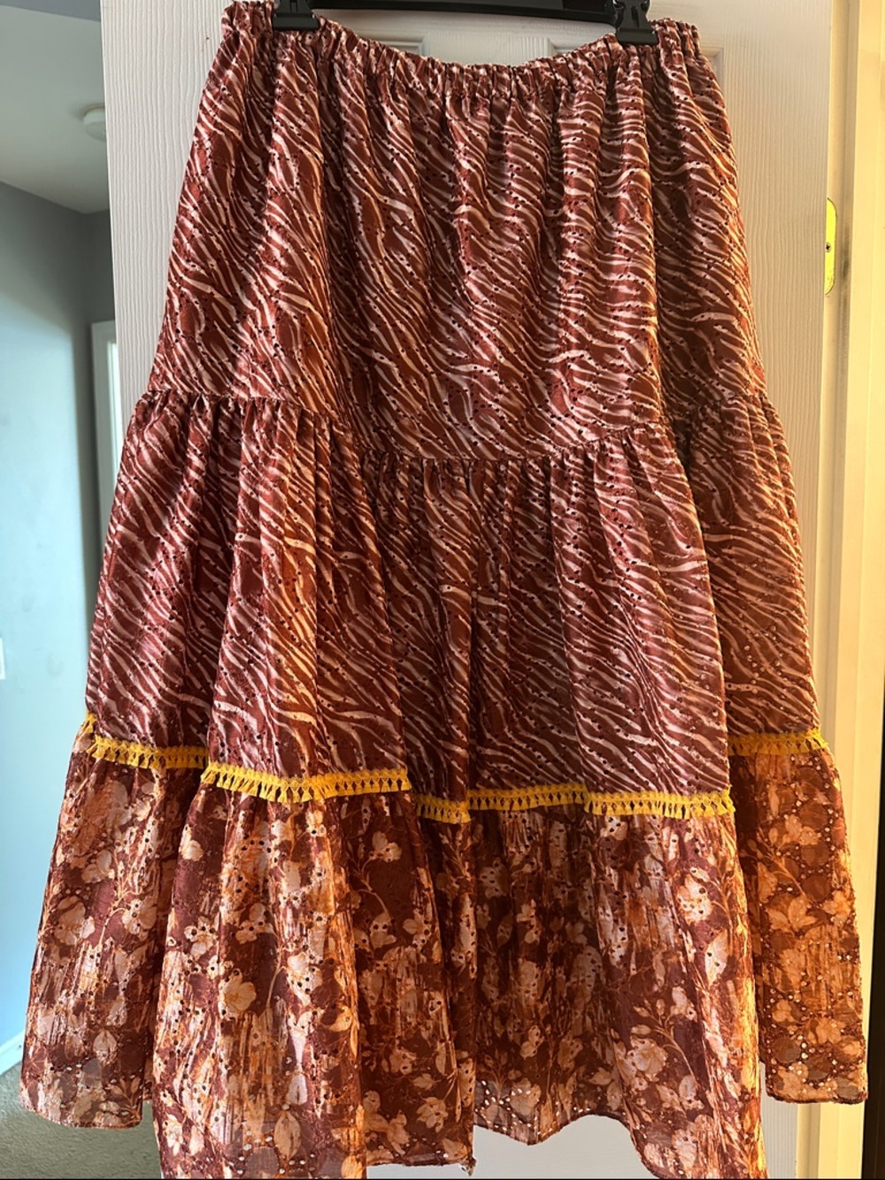 Sachin &  Babi Copper Tiered Boho Maxi Skirt XL